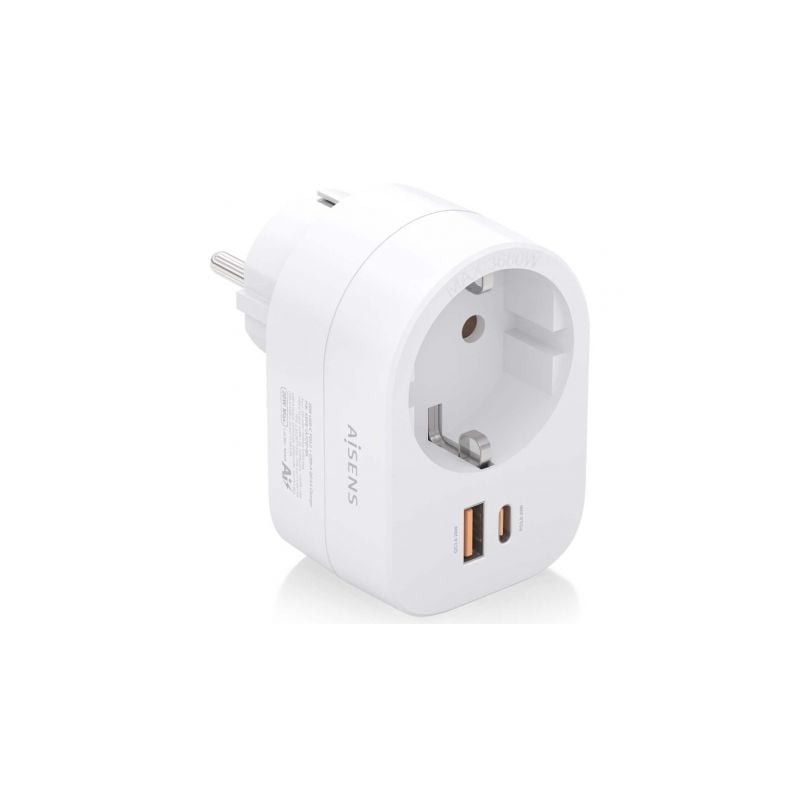 Enchufe aisens asps-1a1c06-w/ 1 toma de corriente/ 1 usb tipo-c pd/ 1 usb/ blanco