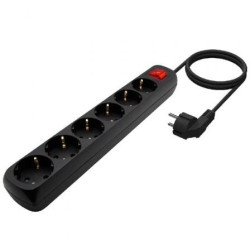 Regleta con interruptor aisens a154-0536/ 6 tomas de corriente/ cable 1.4m/ negro