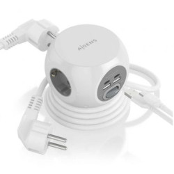 Regleta con interruptor aisens asps-2a2c04-w/ 3 tomas de corriente/ 2 usb tipo-c/ 2 usb/ cable 1.4m/ blanco