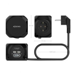 Regleta con interruptor aisens asps-2a2c05-bk/ 3 tomas de corriente/ 2 usb tipo-c/ 2 usb/ cable 1.4m/ negro