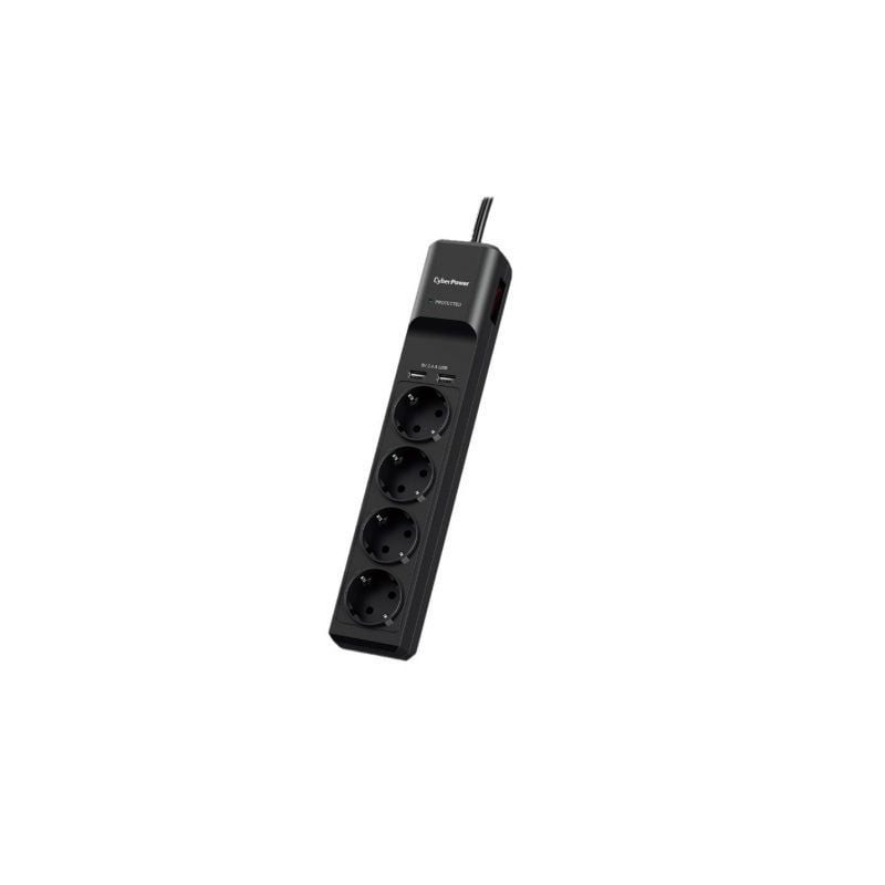 Regleta con interruptor cyberpower p0420sud0-de/ 4 tomas de corriente/ 2 usb/ cable 1.8m/ negra