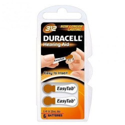 Pack 6 pilas para audífono duracell da312/ 1.6v