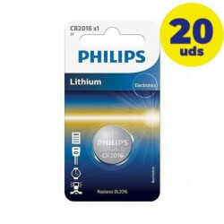 Pack de 20 pilas de botón philips cr2016/ 3v