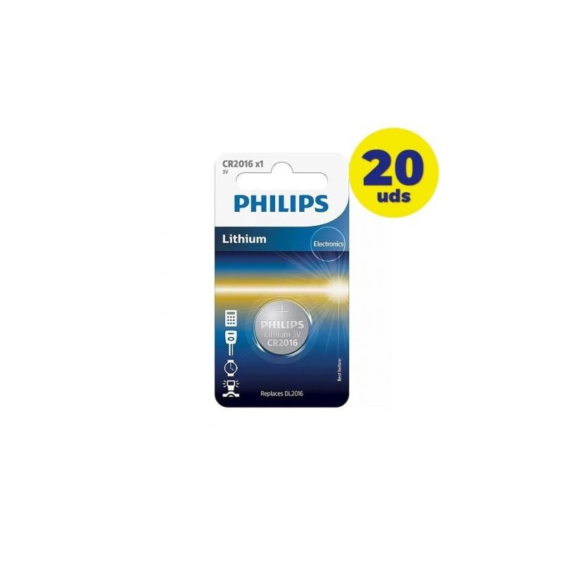 Pack de 20 pilas de botón philips cr2016/ 3v