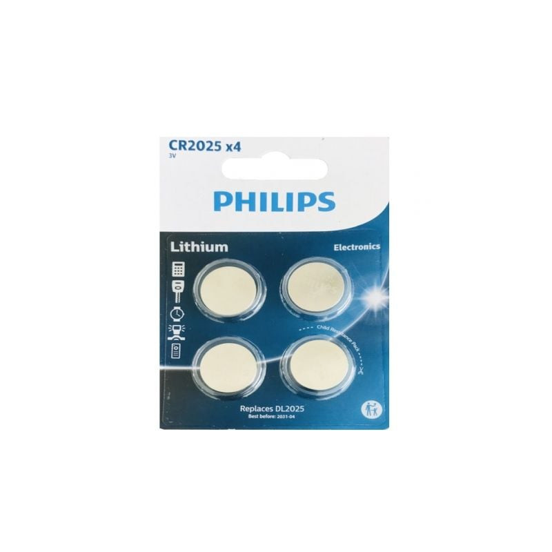 Pack de 4 pilas de botón philips cr2025 lithium/ 3v