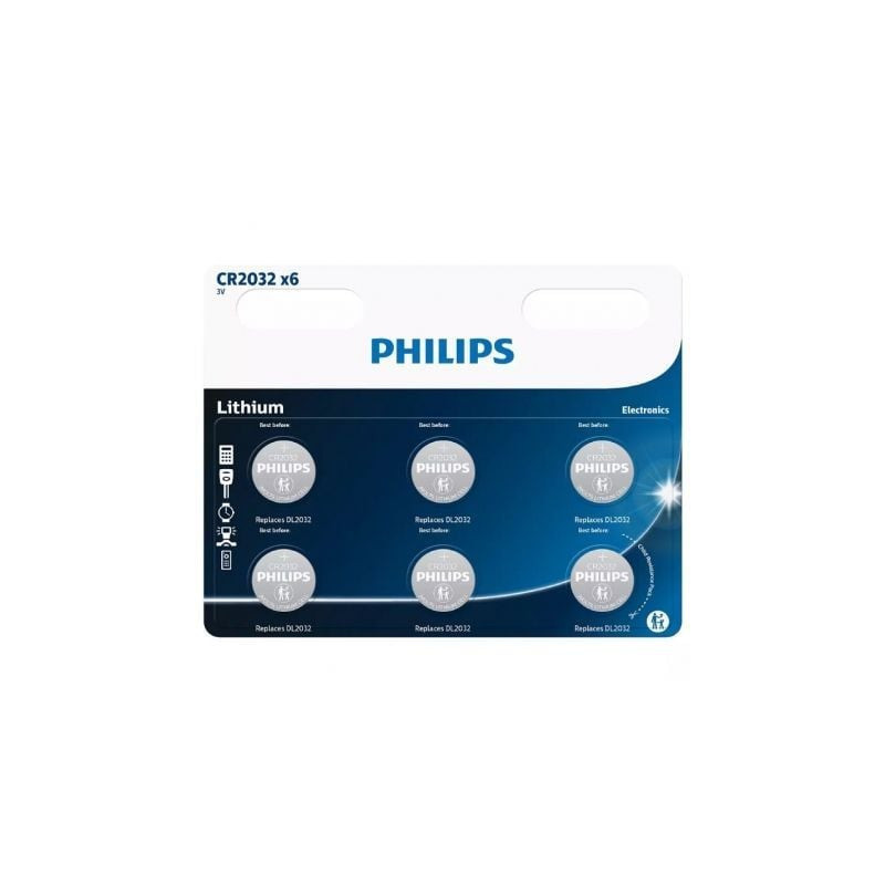Pack de 6 pilas de botón philips cr2032/ 3v