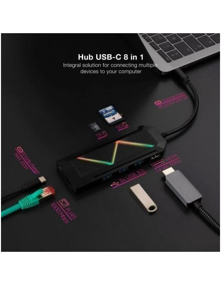 Docking USB Tipo-C Nanocable 10.16.0801/ 3xUSB/ 1xUSB Tipo-C PD/ 1xHDMI/ 1xRJ45/ 1xLector Tarjetas SD TF