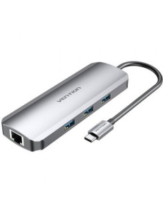 Docking USB Tipo-C Vention TOLHB/ 1xHDMI/ 3xUSB/ 1xUSB Tipo-C PD/ 1xRJ45/ 1xLector Tarjetas SD/ 1x MicroSD/ Jack 3.5/ Gris