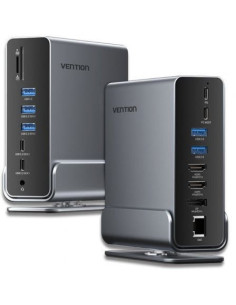 Docking USB Tipo-C Vention TPUH0/ 2xHDMI/ 1xDisplayPort/ 3xUSB Tipo-C/ 5xUSB/ 1xRJ45/ 1xLector de Tarjetas/ 1xJack 3.5/ 1xUSB Ti