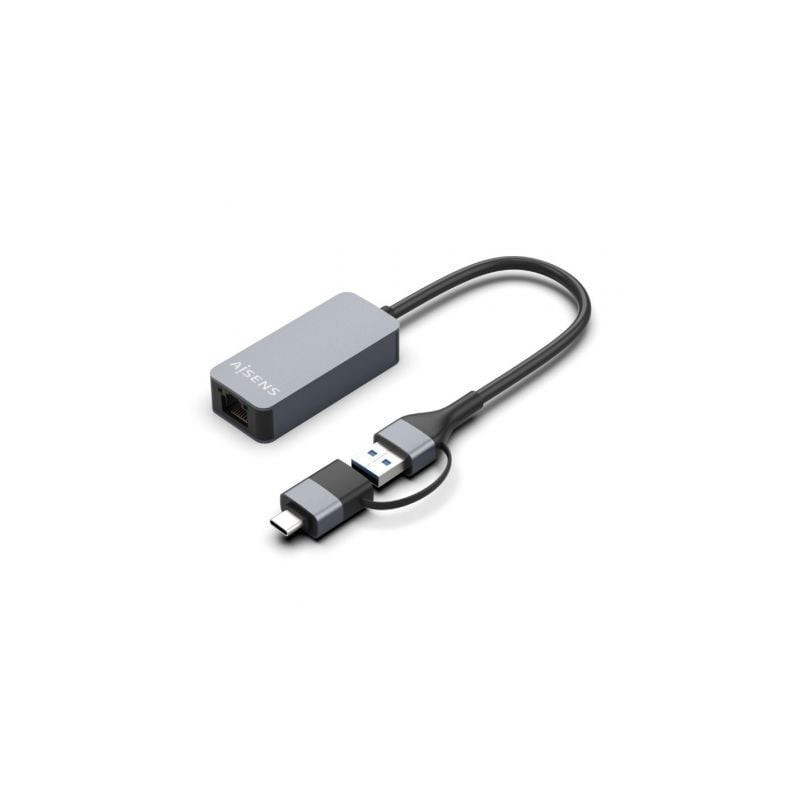 Adaptador usb 3.2 gen1 aisens a109-0710/ usb macho - usb tipo-c macho - rj45 hembra/ 2500mbps/ 15cm/ gris