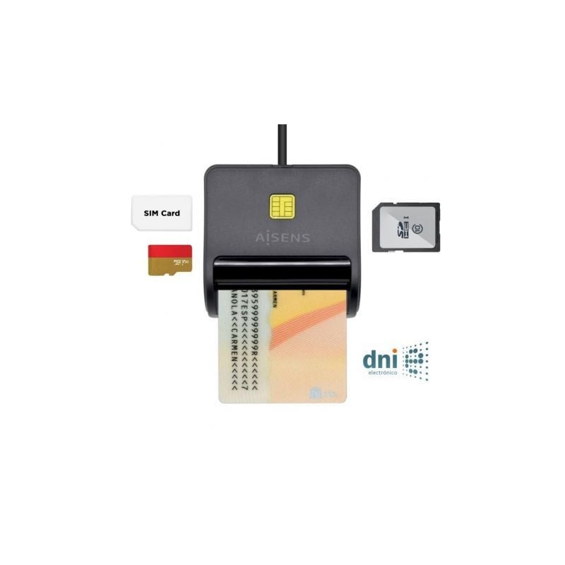 Lector de dni y tarjetas aisens ascr-sn02sd-bk/ negro