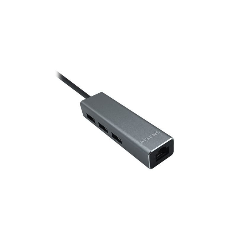 Hub usb 3.0 aisens a106-0401/ 3xusb/ 1xrj45/ gris