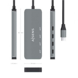 Hub usb tipo-c aisens a109-0695/ 4xusb tipo-c/ gris