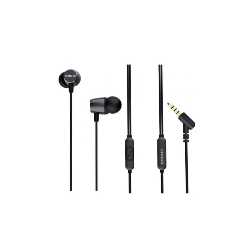 Auriculares intrauditivos aiwa estm-30bk/ con micrófono/ jack 3.5/ negros