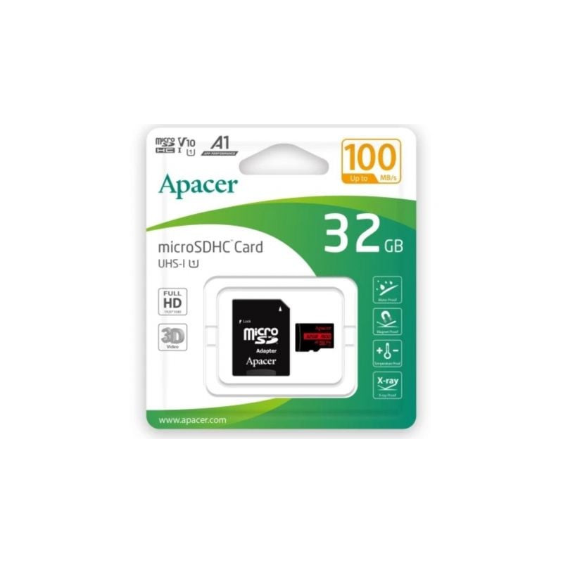 Tarjeta de memoria apacer 32gb microsd hc uhs 1 con adaptador/ clase 10/ 100mbs