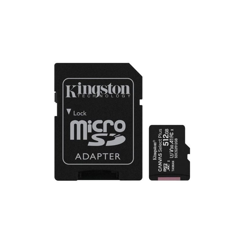 Tarjeta de memoria kingston canvas select plus 512gb microsd xc con adaptador/ clase 10/ 100mbs