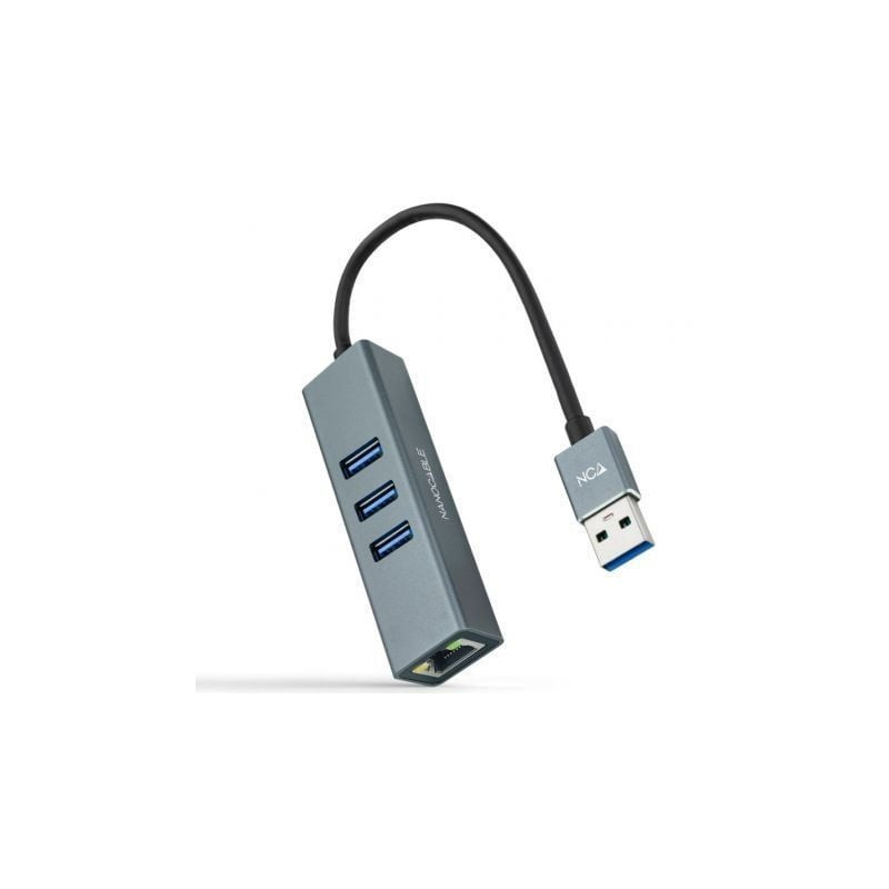 Hub usb 3.0 nanocable 10.03.0407/ 3xusb/ 1xrj45/ gris