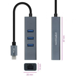 Hub usb tipo-c nanocable 10.03.0408/ 3xusb/ 1xrj45/ gris