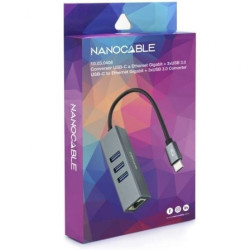 Hub usb tipo-c nanocable 10.03.0408/ 3xusb/ 1xrj45/ gris