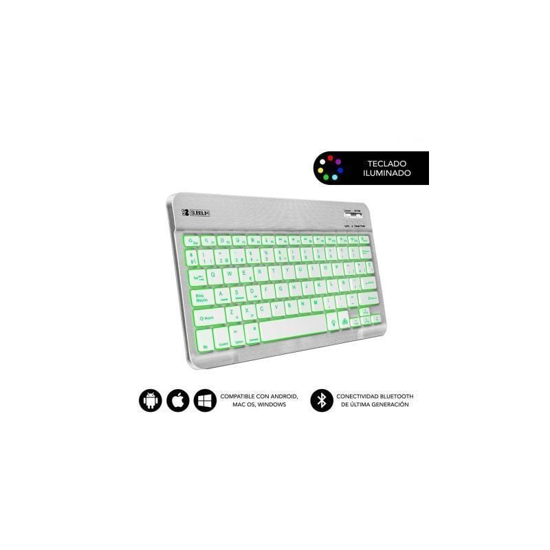 Teclado compacto inalámbrico por bluetooth subblim smart backlit/ plata